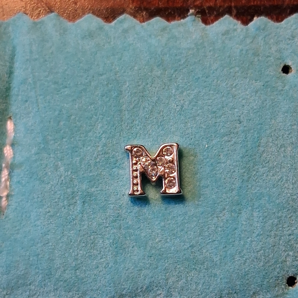 Silver Letter M Charm with Rhinestones Origami Owl
